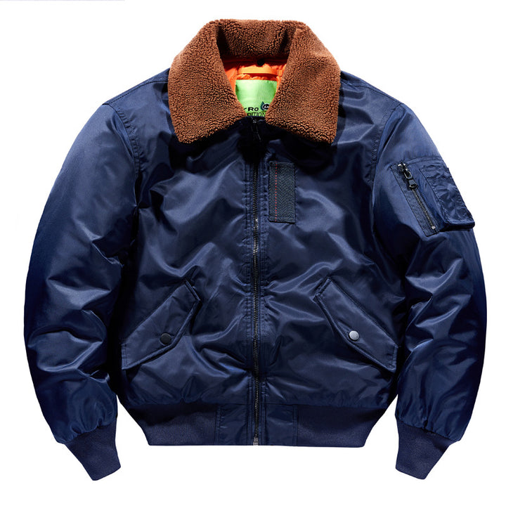 Men's  Sherpa-Collar Insulated Pilot Bomber with Sleeve Utility Pocket Drune