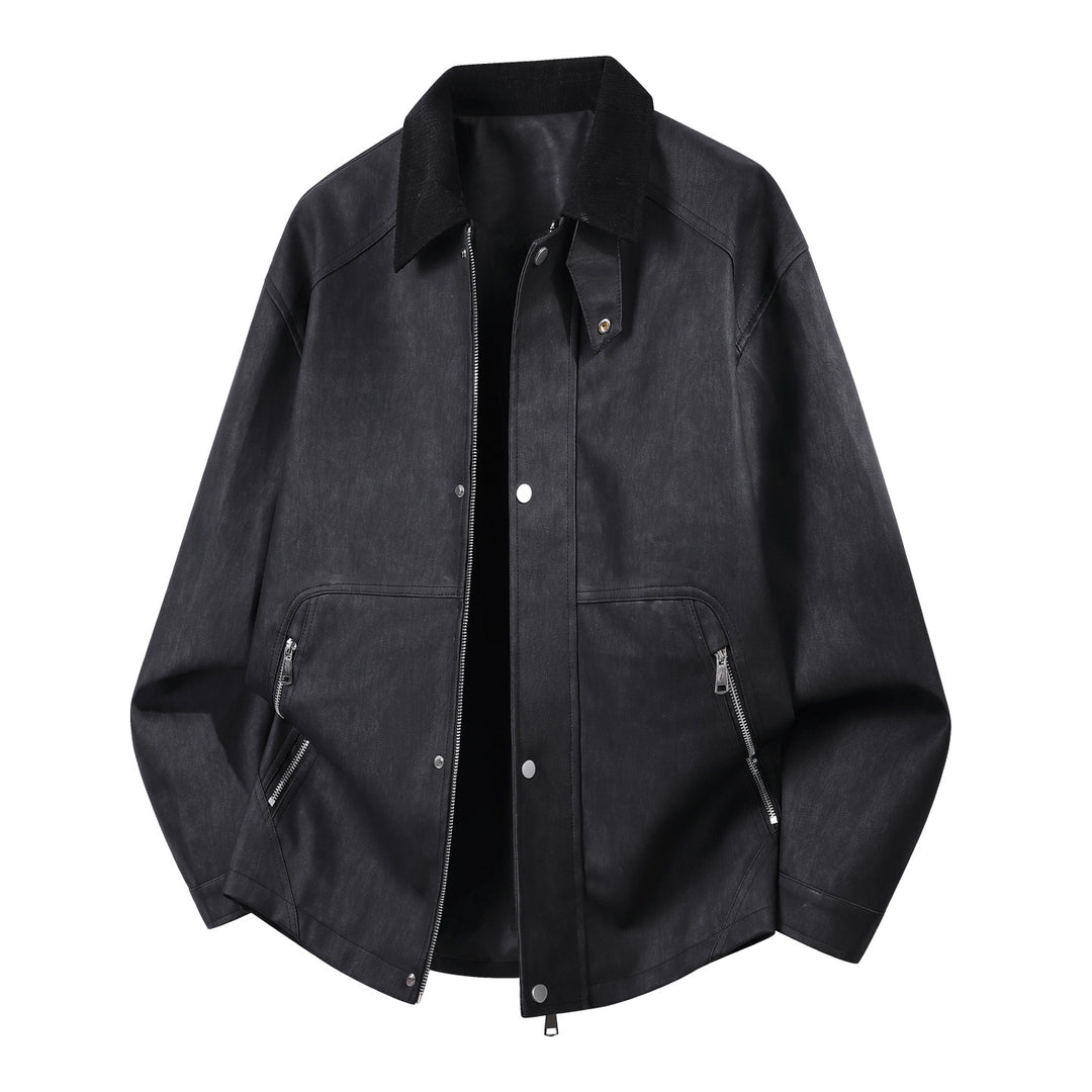 Herren Oversized Lederimitat-Harringtonjacke mit Cordkragen und verdecktem Zwei-Wege-Reißverschluss Drune