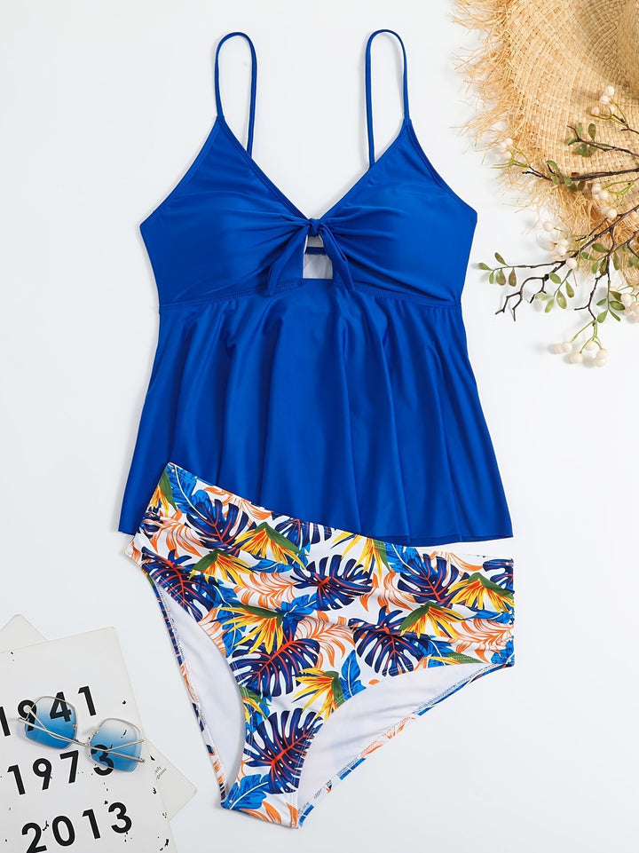 Damen Tankini-Set mit modischem Floral-Design und verstellbaren Trägern Drune