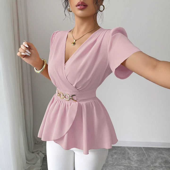 Damen Wickelbluse mit Taillen-Gürtel und asymmetrischem Volant Drune