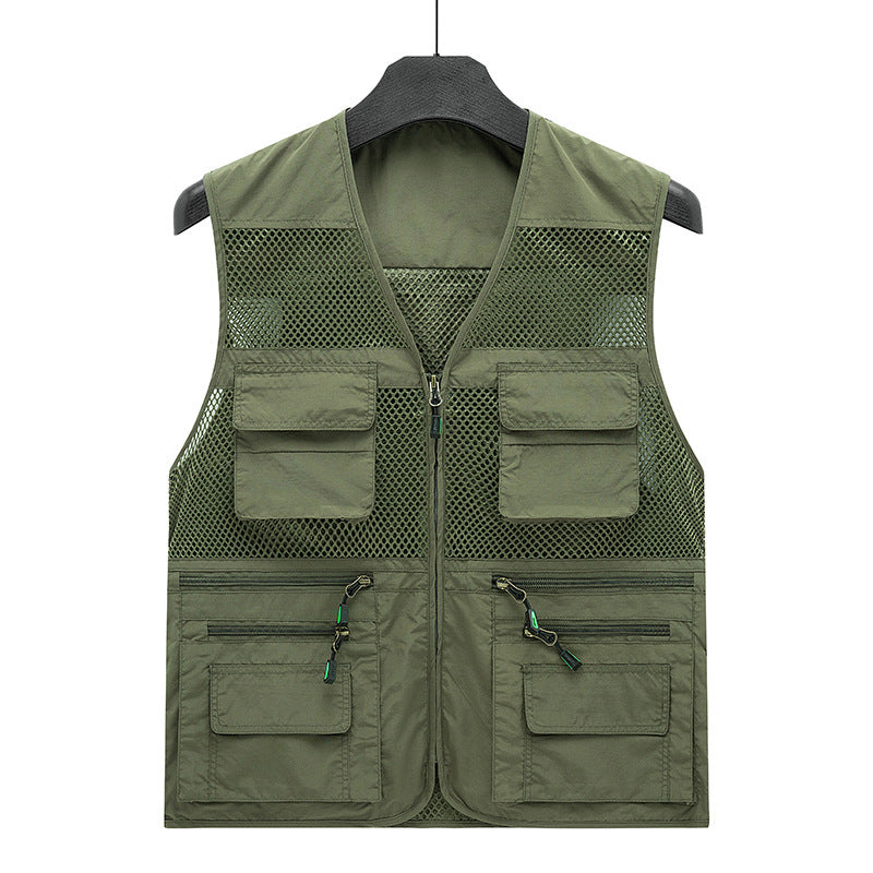 Herren atmungsaktive Mesh Outdoorweste mit multifunktionalen Taschen und Frontreißverschluss Drune