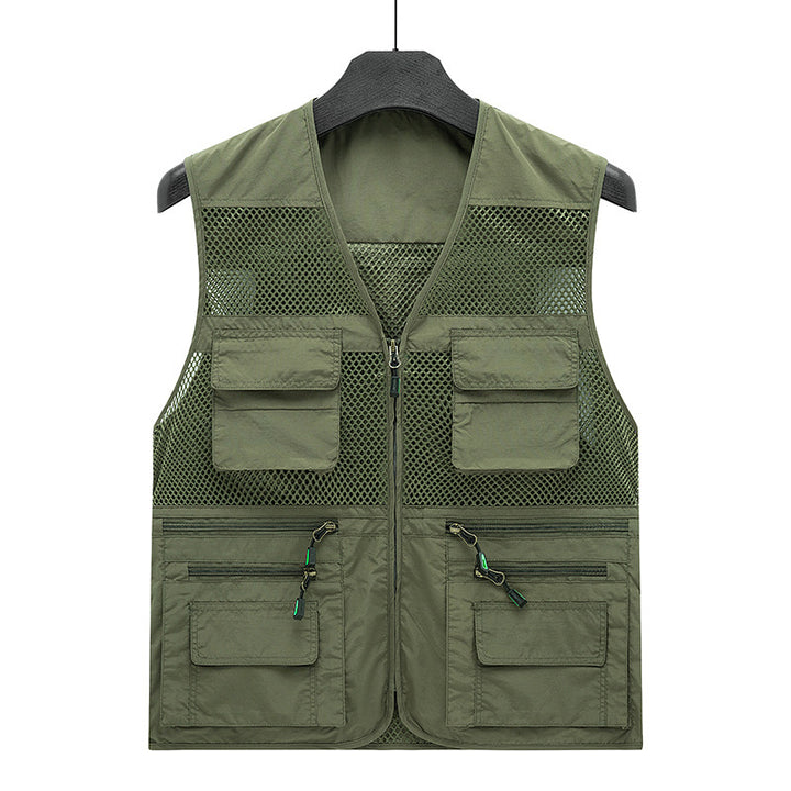 Herren atmungsaktive Mesh Outdoorweste mit multifunktionalen Taschen und Frontreißverschluss Drune