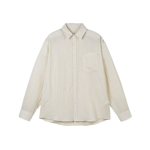 Unisex Lockeres Leinen‑Mix Oversize‑Hemd mit Brusttasche und abgerundetem Saum Drune