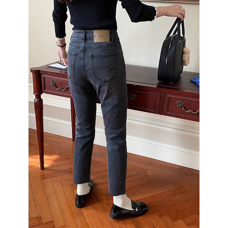 Damen zeitlose High-Waist Denim-Hosen mit schmalem Schnitt Drune