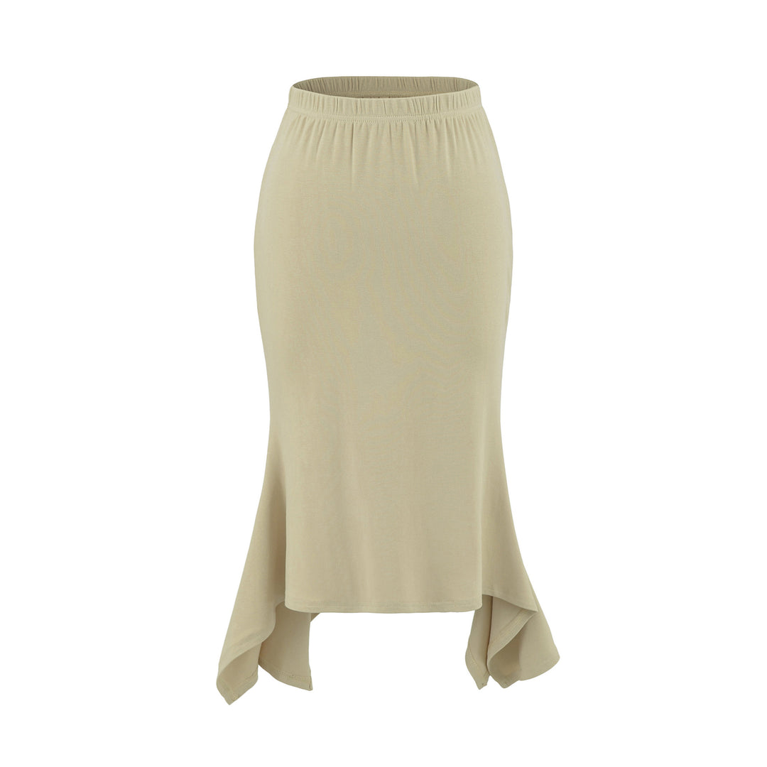 Damen Asymmetrischer Jersey-Midirock mit elastischem Bund und Zipfelsaum Drune