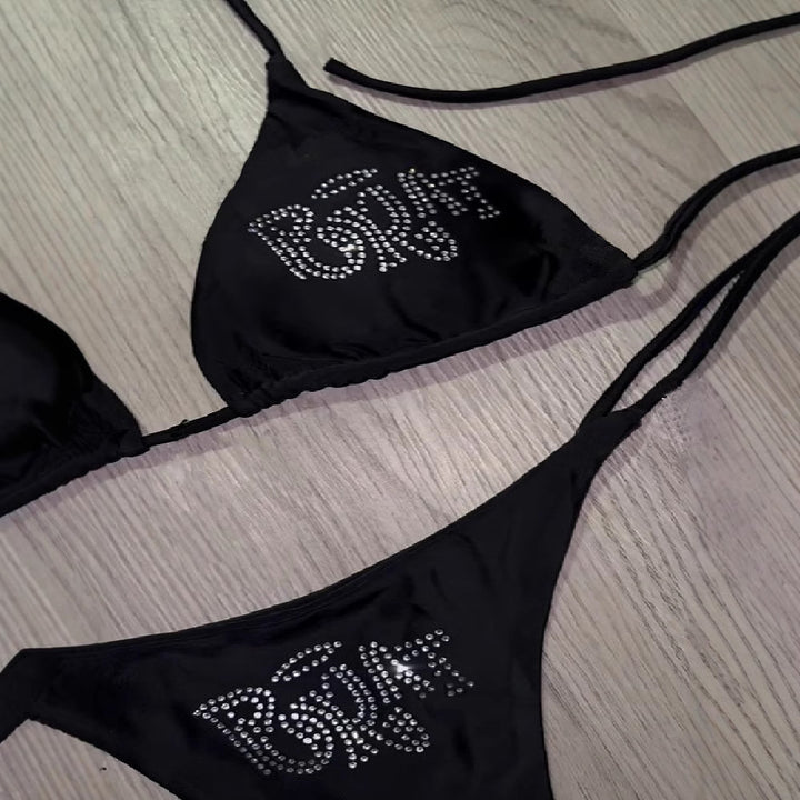 Damen Bikini-Set mit glitzerndem Druck und verstellbaren Trägern Drune