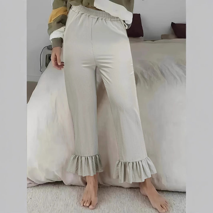Damen Freizeithose mit Rüschenabschlüssen Drune