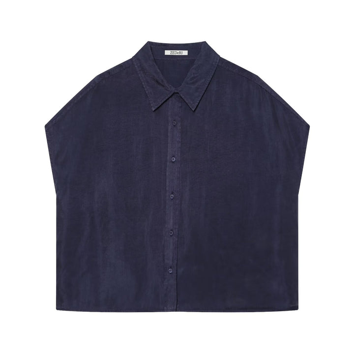 Damen Oversize Ärmellose Hemdbluse aus Leinenoptik mit durchgehender Knopfleiste Drune