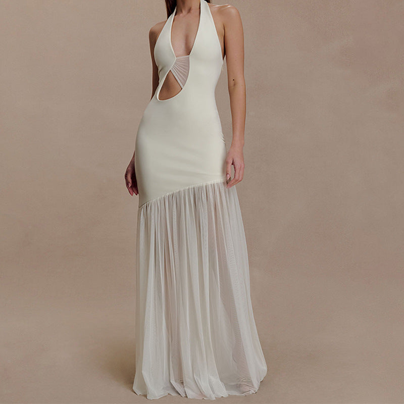 Damen Elegantes Maxikleid mit asymmetrischem Schnitt und tiefem V-Ausschnitt Drune