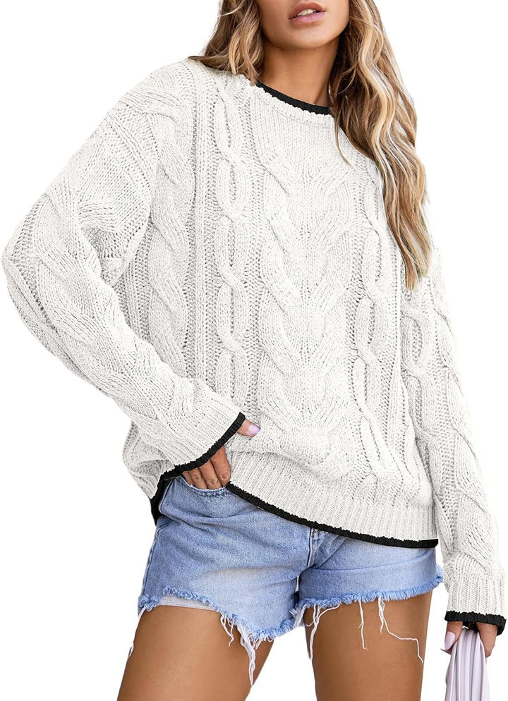 Damen Strickpullover mit grobem Zopfmuster Drune