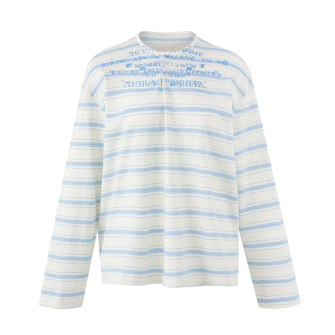 Damen Gestreiftes Langarm-Henleyshirt aus leichter Baumwollmischung Drune