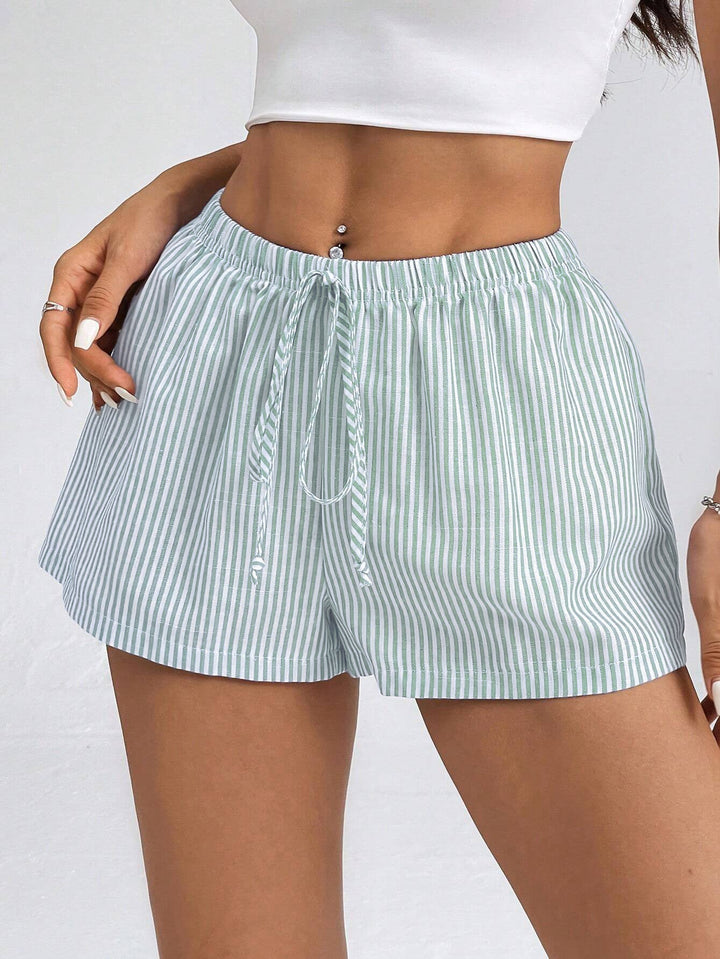 Damen gestreifte Freizeithose mit verstellbarem Kordelzug Drune