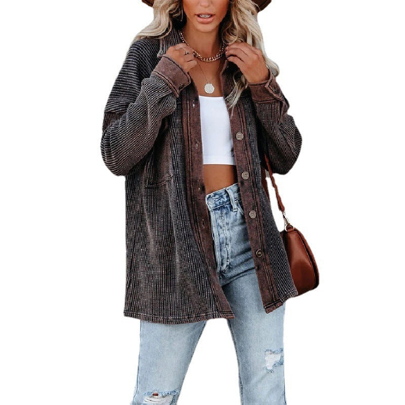 Damen lässige Overshirtjacke mit strukturiertem Design und praktischen Taschen Drune