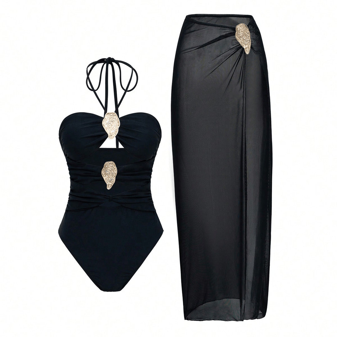 Damen Luxuriöser Badeanzug mit elegantem Überrock Drune