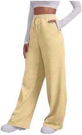 Damen nan weite High‑Waist Palazzo-Loungehose mit elastischem Komfortbund, Kordelzug und seitlichen Eingrifftaschen Drune