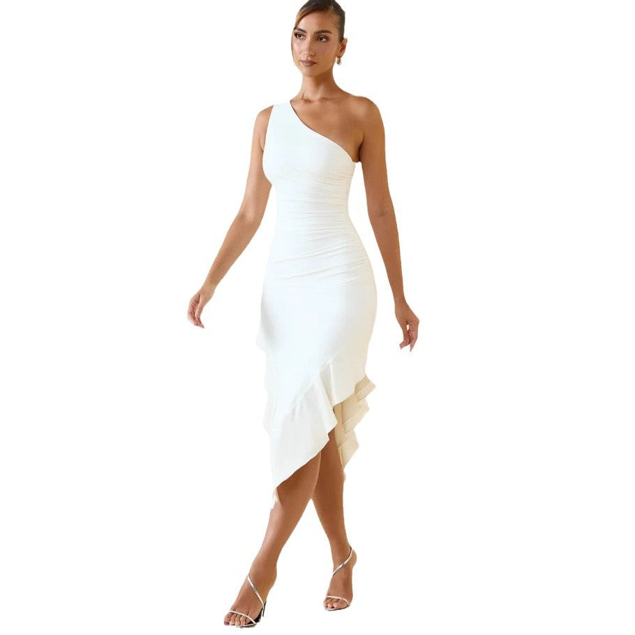 Damen Asymmetrisches Wickelkleid mit herausragender Drapierung und verführerischem Schlitz Drune