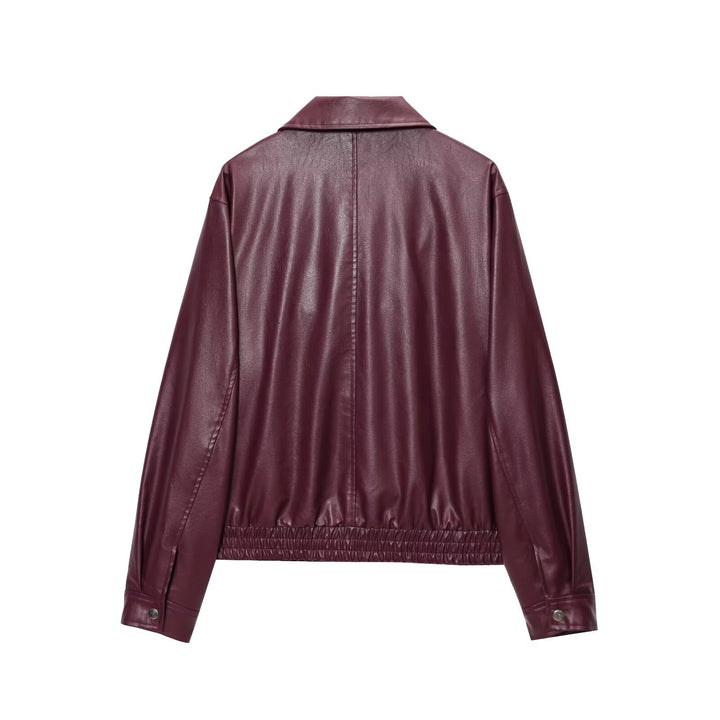 Damen Kunstlederjacke im Urbanen Stil mit elastischem Saum und Seitentaschen Drune