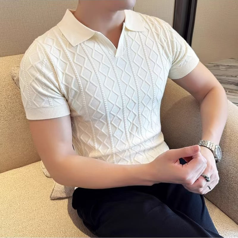Herren Elegantes Strick-Polohemd mit dekorativer Struktur Drune