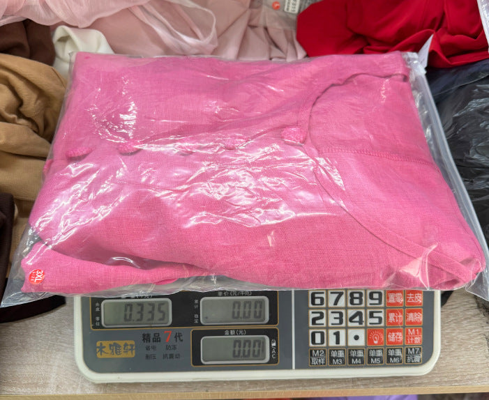 Damen Midikleid mit voluminösen Puffärmeln, 3D-Blütenknopfleiste und Leinenstruktur Drune