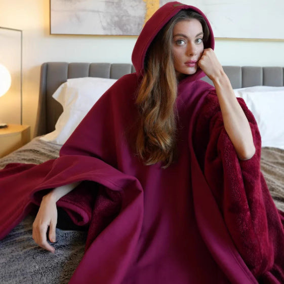 Unisex nan extra-großer Kapuzen-Poncho Kuschelüberwurf mit Mikrofleece-Innenfutter und Thermo-Wärmespeicher Drune