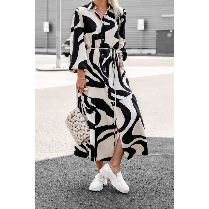 Damen Hemdblusenkleid mit asymmetrischem Schnitt und grafischem Design Drune