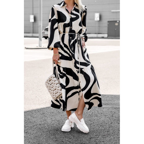 Damen Hemdblusenkleid mit asymmetrischem Schnitt und grafischem Design Drune