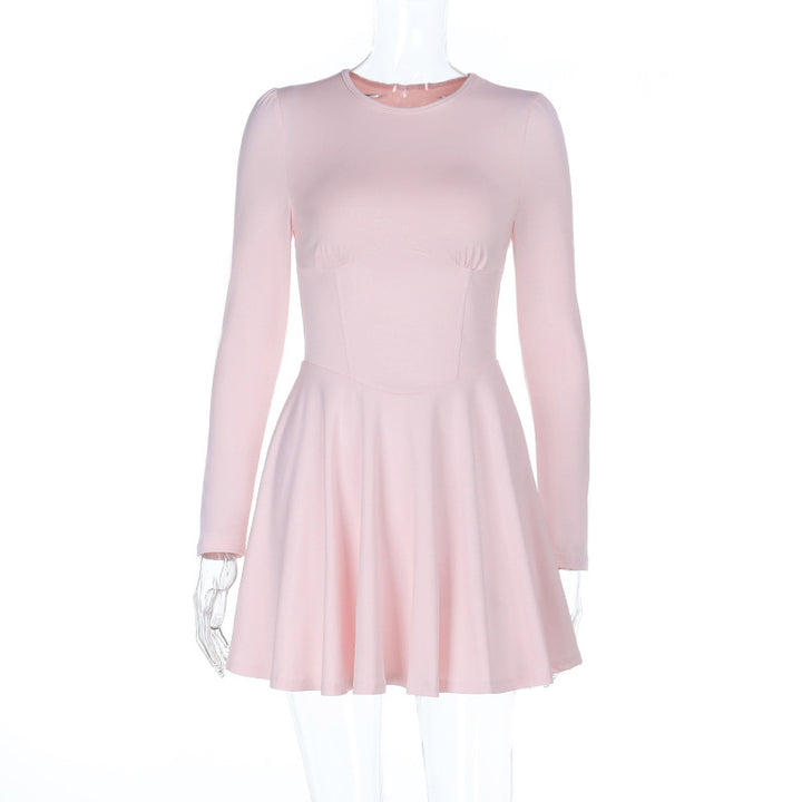 Damen elegantes A-Linien-Kleid mit langen Ärmeln und taillierter Silhouette Drune