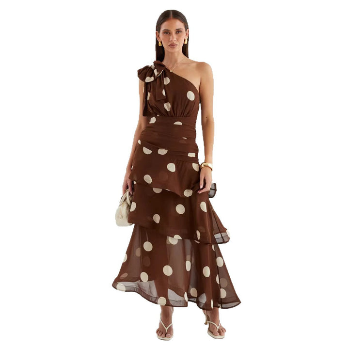 Damen Maxikleid mit asymmetrischem Schulterdesign und voluminösem Rock Drune