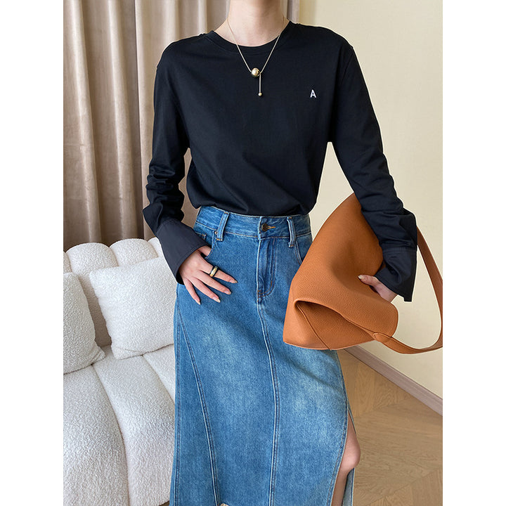 Damen Elegantes Langarmshirt mit weiten Manschetten Drune