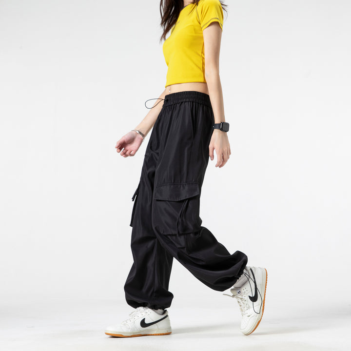 Damen Weite Cargo‑Hose im Baggy‑Cut mit elastischem Tunnelzugbund, Klapp‑Utility‑Taschen und verstellbarem Beinabschluss Drune