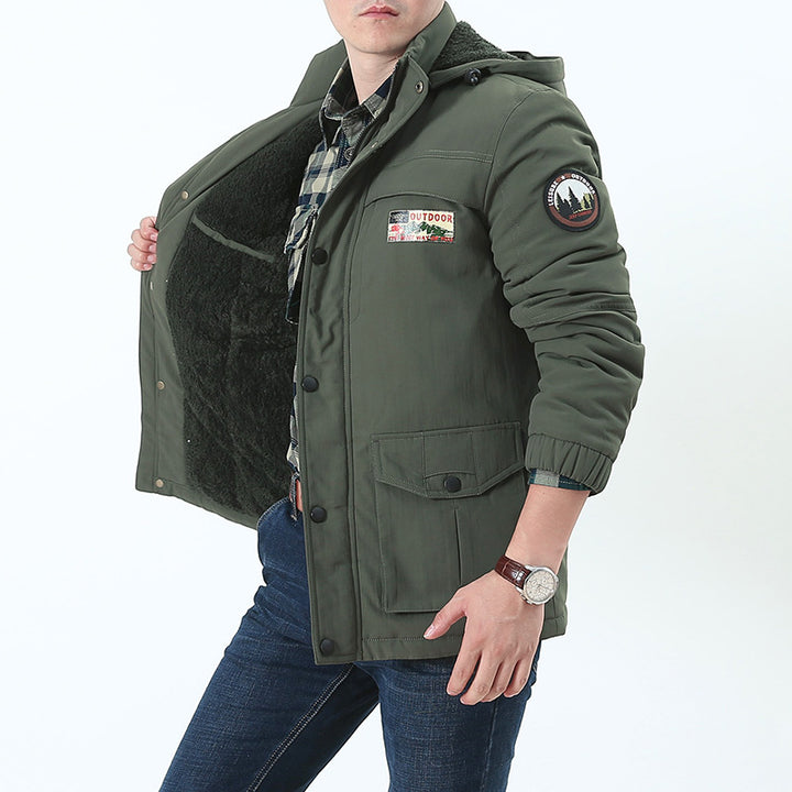 Herren Winddichter Kapuzenparka mit Teddyfutter, Mehrfach-Taschen und Patch-Details Drune