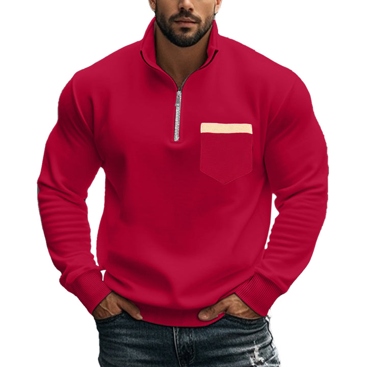 Herren nan angerauter Sweat-Halbzip mit kontrastiertem Innenkragen und elastischem Saum Drune