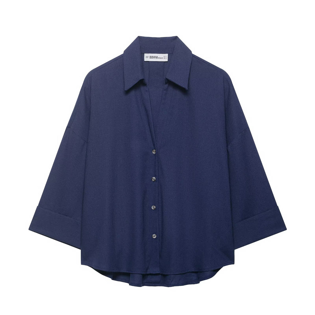 Damen Oversized-Hemdbluse mit kastiger Silhouette, weiten Kimonoärmeln und abgerundetem Saum Drune