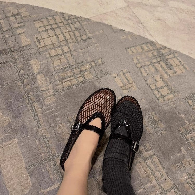 Damen Atmungsaktive Mary‑Jane‑Ballerinas mit Netz‑Mesh‑Obermaterial und verstellbarem Schnallenriemen Drune