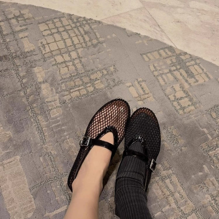 Damen Atmungsaktive Mary‑Jane‑Ballerinas mit Netz‑Mesh‑Obermaterial und verstellbarem Schnallenriemen Drune