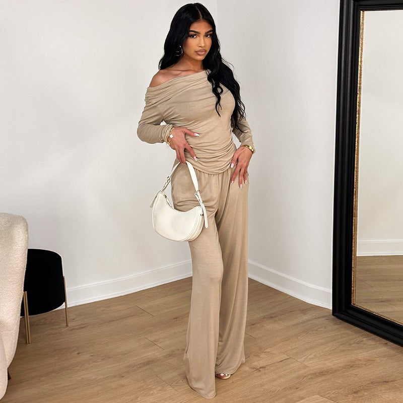 Damen elegantes Zweiteiliges Set aus fließendem Material mit asymmetrischem Design Drune