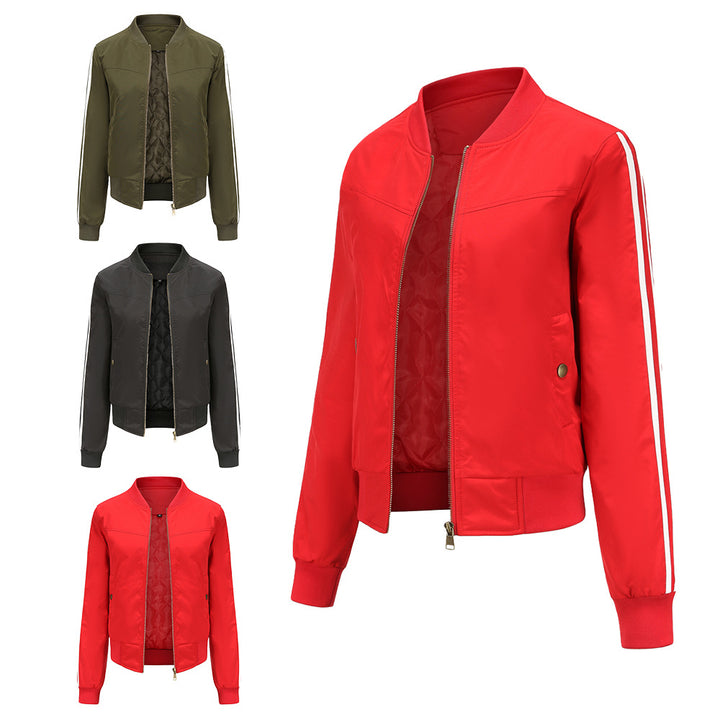 Damen nan sportive Bomberjacke mit seitlichen Kontraststreifen, gesteppter Innenfütterung und Rippbündchen Drune