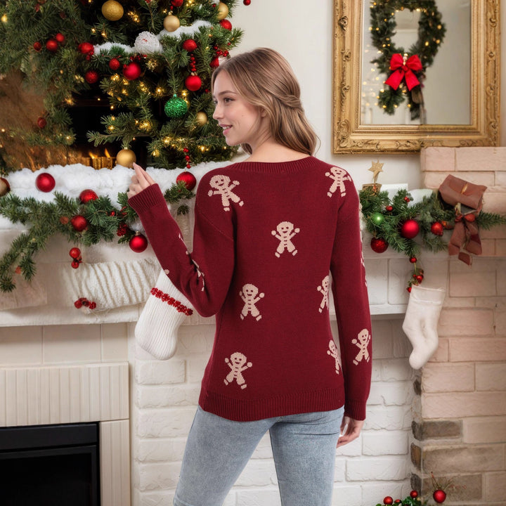 Damen Strickpullover mit festlichem Lebkuchenmotiv und weitem Schnitt Drune