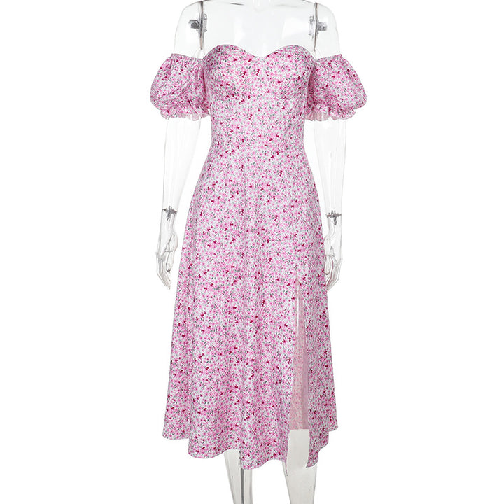 Damen Off-Shoulder Maxikleid mit voluminösen Puffärmeln Drune