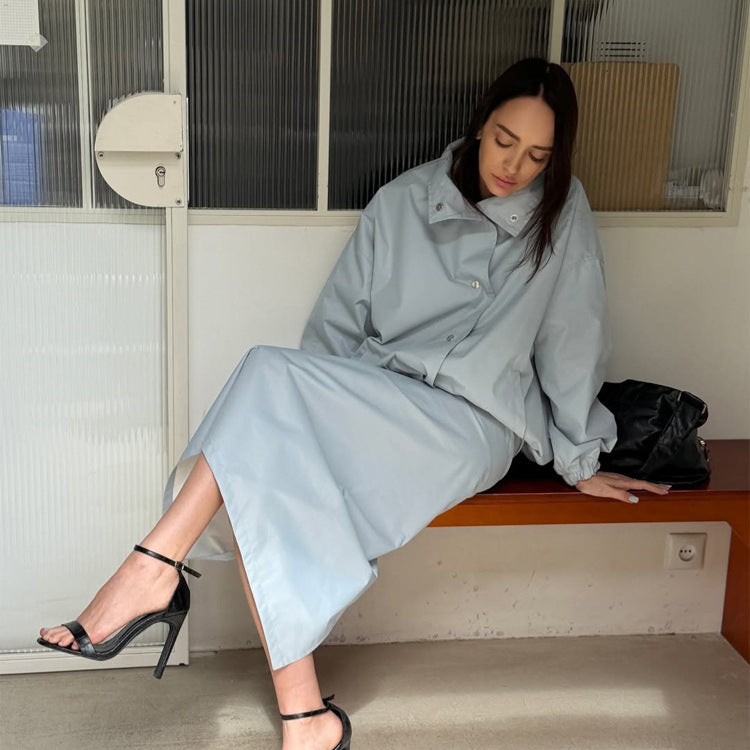 Damen Zweiteiliges Co-Ord-Set aus leichter Windjacke mit Tunnelzug und tailliertem Maxi-Rock Drune