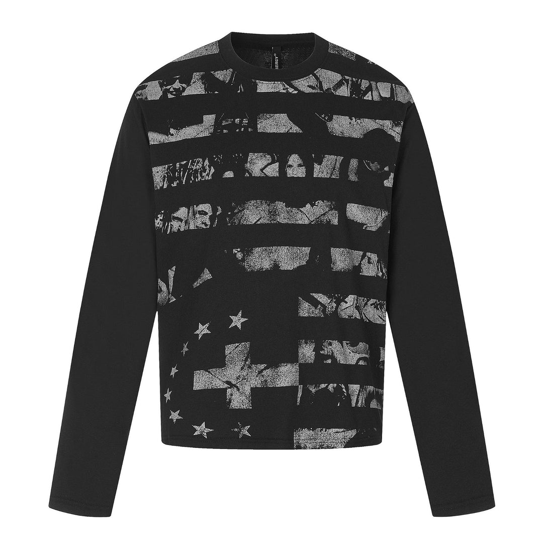 Herren Langarmshirt aus weichem Baumwollmix mit distressed Flag-Print Drune