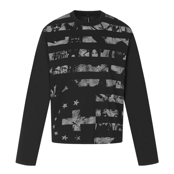 Herren Langarmshirt aus weichem Baumwollmix mit distressed Flag-Print Drune