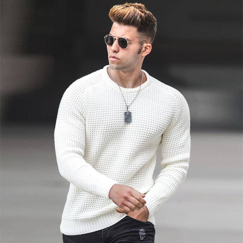 Herren Atmungsaktiver Waffelstrick-Pullover Slim-Fit mit Rippenbündchen Drune