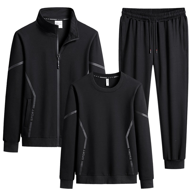 Herren Dreiteiliges Performance-Trainingsset mit Stehkragen-Zipjacke, Rundhals-Sweater & tapered Jogginghose Drune
