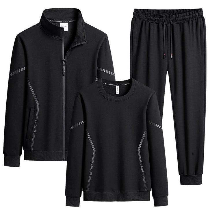 Herren Dreiteiliges Performance-Trainingsset mit Stehkragen-Zipjacke, Rundhals-Sweater & tapered Jogginghose Drune