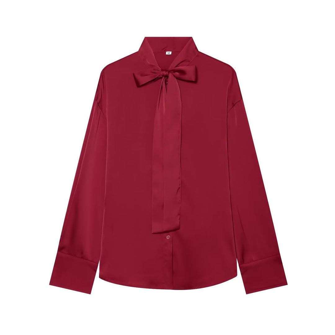 Damen Bluse mit Schleifenkragen und fließender Satin-Optik Drune