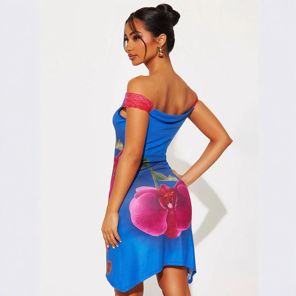 Damen Minikleid mit floralem Design und Off-Shoulder-Ausschnitt Drune