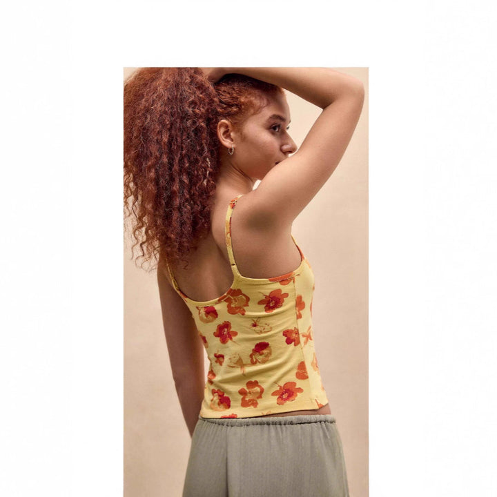 Damen florales Spaghetti-Top mit Spitzenrand Drune