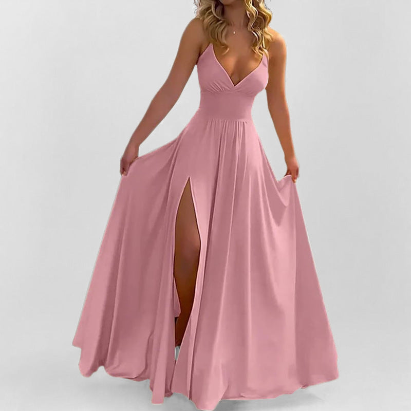 Damen Maxikleid mit tiefem V-Ausschnitt und seitlichem Schlitz Drune