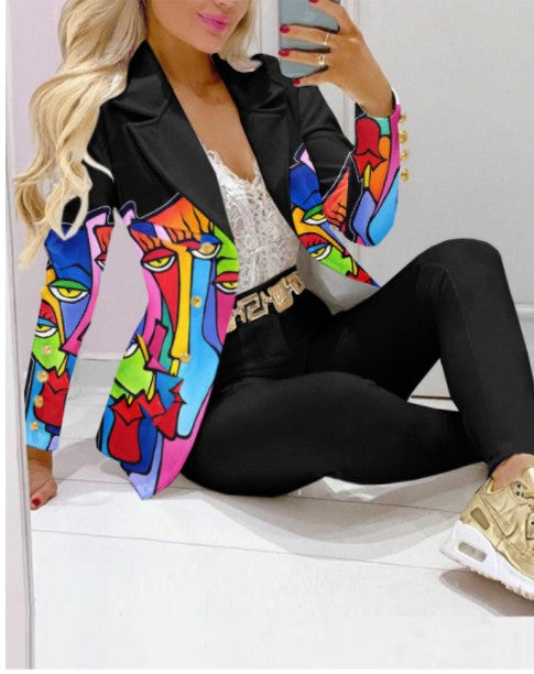 Damen Zweiteiliges Blazer-und-Hose-Set mit Schmetterlingsprint und glamourösem Glitzereffekt Drune